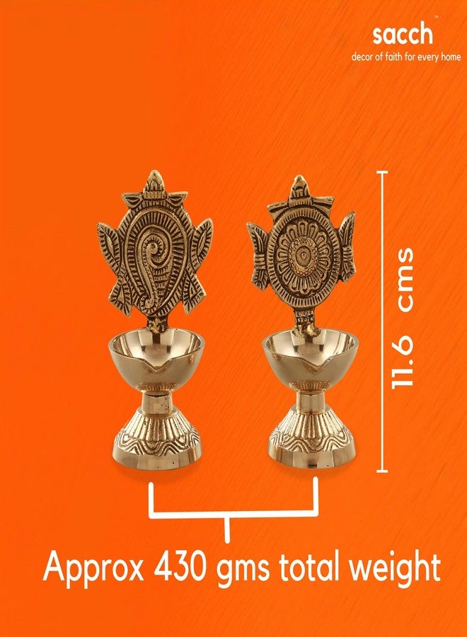 SACCH Brass Shanku Chakra Diya Set for Pooja, Good Luck & Prosperity – Traditional Gold Finish Shankh Chakra Deepam for Mandir, Wealth & Wealth Attraction – Set of 2 (430g, 11cm Height) - Image 3