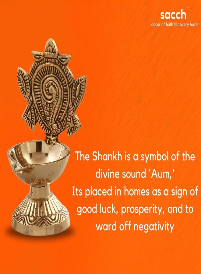 SACCH Brass Shanku Chakra Diya Set for Pooja, Good Luck & Prosperity – Traditional Gold Finish Shankh Chakra Deepam for Mandir, Wealth & Wealth Attraction – Set of 2 (430g, 11cm Height) - Image 4