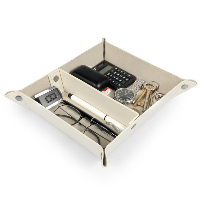 LEATHER TRAY ORGANIZER PRACTICAL LIGHTWEIGHT WATER RESISTANT COMPUTER TABLE DESK STORAGE BOX FOR WALLETS WATCHES KEYS COINS CELL PHONES AND OFFICE EQUIPMENT