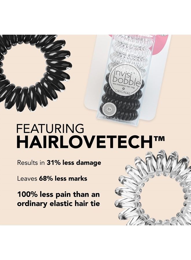 invisibobble Original Traceless Spiral Hair Ties - Pack of 8, Crystal Clear and True Black- Strong Elastic Grip Coil Accessories for Women - Non Soaking - Gentle for Girls Teens and Thick Hair - Image 4