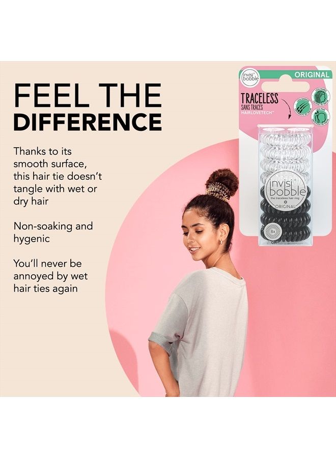 invisibobble Original Traceless Spiral Hair Ties - Pack of 8, Crystal Clear and True Black- Strong Elastic Grip Coil Accessories for Women - Non Soaking - Gentle for Girls Teens and Thick Hair - Image 3
