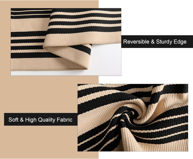 Sungea Black and Khaki Striped Outdoor Rug 4x6 ft, Washable Cotton Woven Patio Rug, Reversible Foldable Front Porch Decor Indoor Outdoor Rugs for Farmhouse/Living Room - Image 4