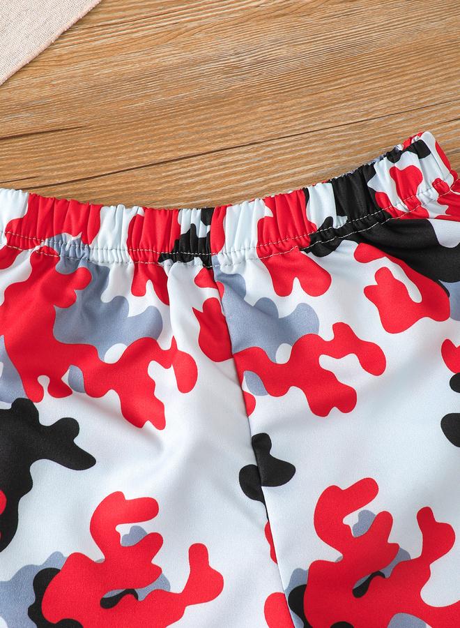 Take Two Boys Red Dinosaur Graphic T-Shirt and Camo Shorts Set - Image 5