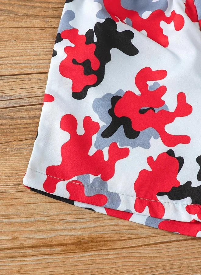 تايك تو Take Two Boys Red Dinosaur Graphic T-Shirt and Camo Shorts Set
