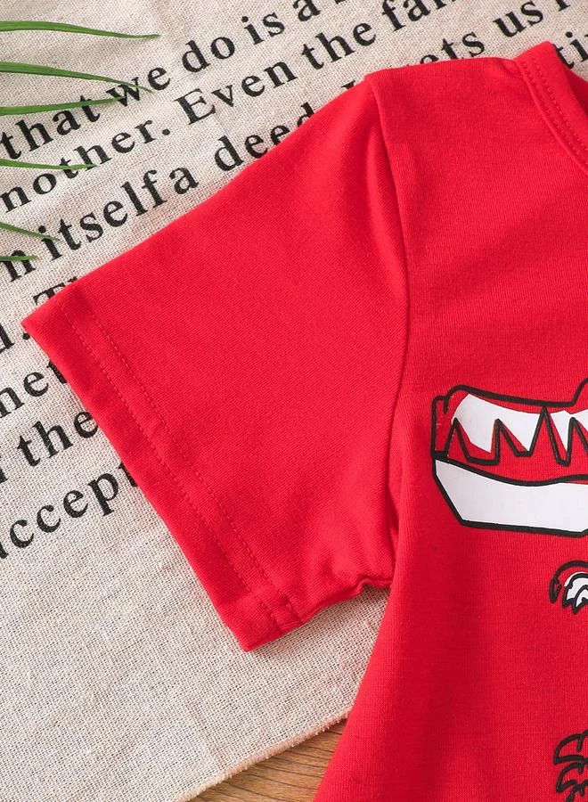 تايك تو Take Two Boys Red Dinosaur Graphic T-Shirt and Camo Shorts Set