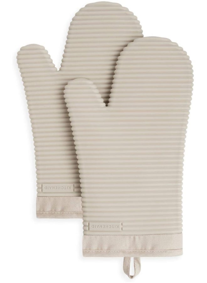 KitchenAid KitchenAid Ribbed Soft Silicone Oven Mitt Set, 7"x13", Milkshake 2 Count  - Image 1