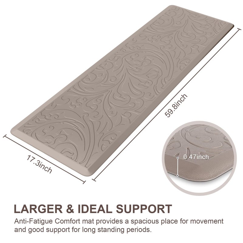 KMAT Kitchen Mat Cushioned Anti-Fatigue Waterproof Non-Slip Standing Mat Ergonomic Comfort Rug for Home,Office,Sink,Laundry,Desk 17.3" (W) x 60"(L),Khaki - Image 2