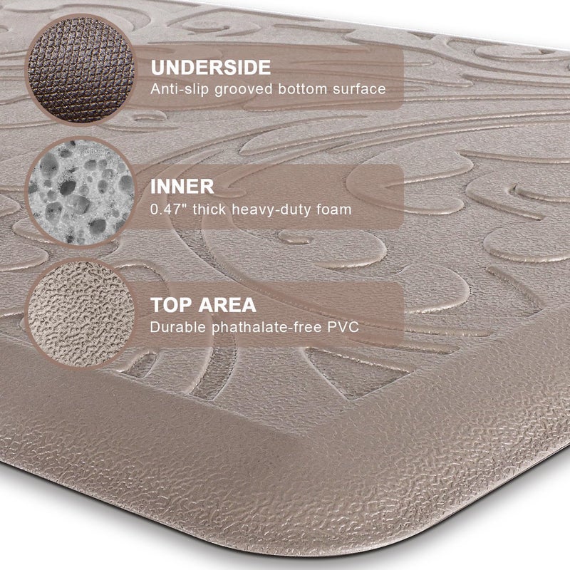 KMAT Kitchen Mat Cushioned Anti-Fatigue Waterproof Non-Slip Standing Mat Ergonomic Comfort Rug for Home,Office,Sink,Laundry,Desk 17.3" (W) x 60"(L),Khaki - Image 3