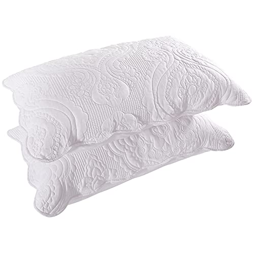 BOSOWOS Quilted Pillow Shams Set of 2, Decorative Microfiber Standard Bed Pillow Shams, Soft Pillow Covers with Envelope Closure (White, 2Pcs:20 x 26inch) - Image 1