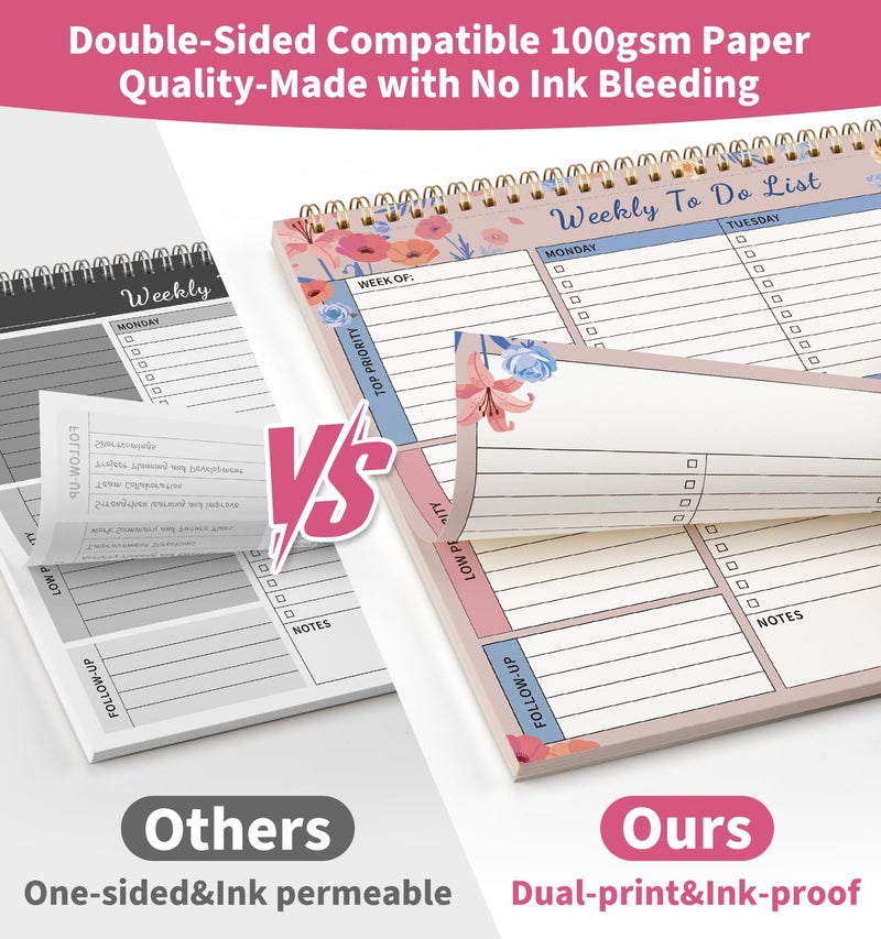 ALKALO 104 Pgs Weekly To Do List Notepad, 52 Duplex-Printed Undated Sheets 100 GSMï¼ˆ8.5"Ã—11") Weekly Desk Planner For Work Home School Office Desk Accessories Supplies & Goal Setting Tasks -Pink Floral - Image 5