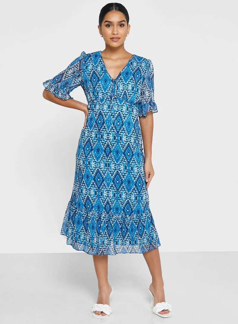 Wallis Petite Puff Sleeve Printed Dress