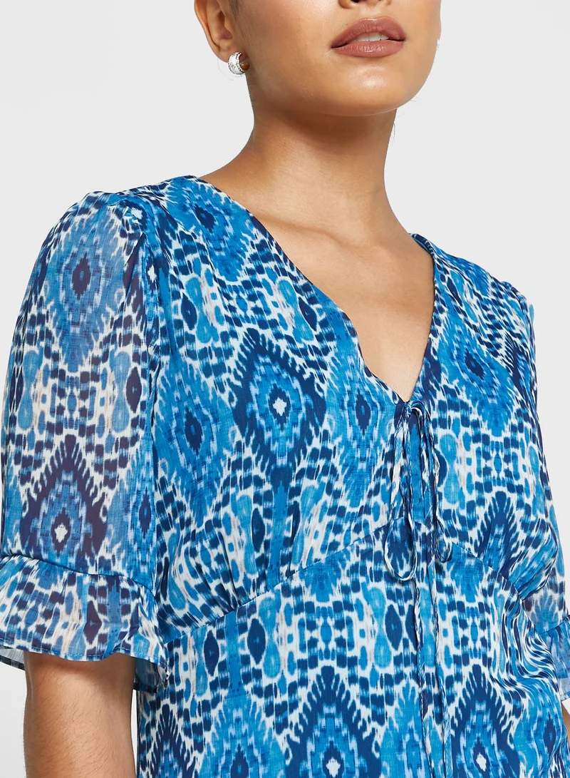 Wallis Petite Puff Sleeve Printed Dress