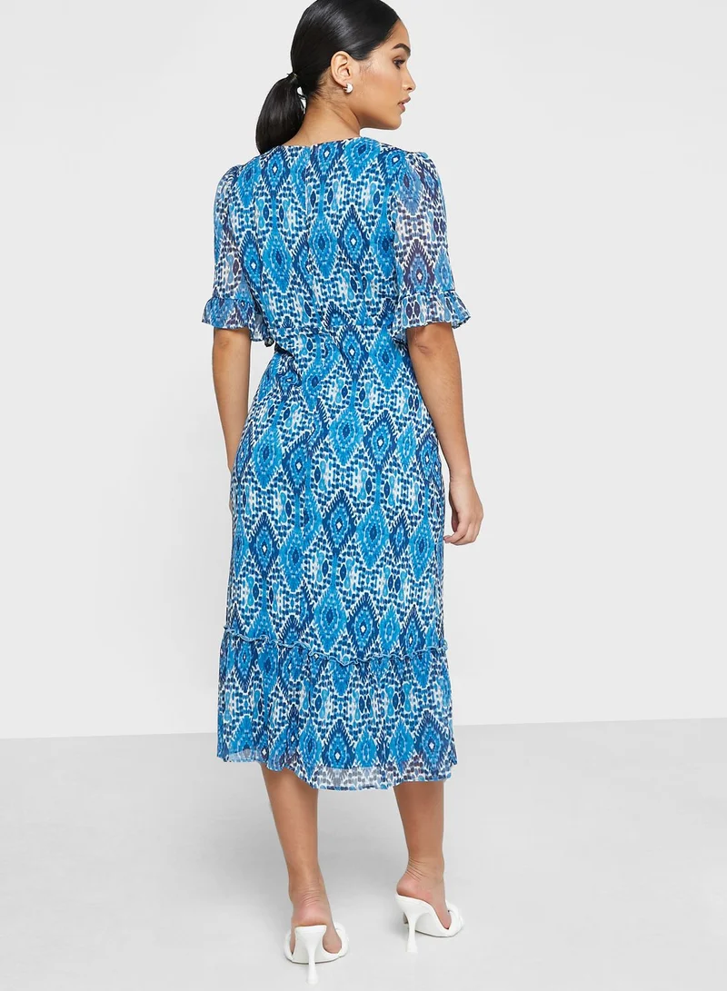 Wallis Petite Puff Sleeve Printed Dress