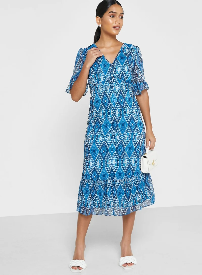 Wallis Petite Puff Sleeve Printed Dress