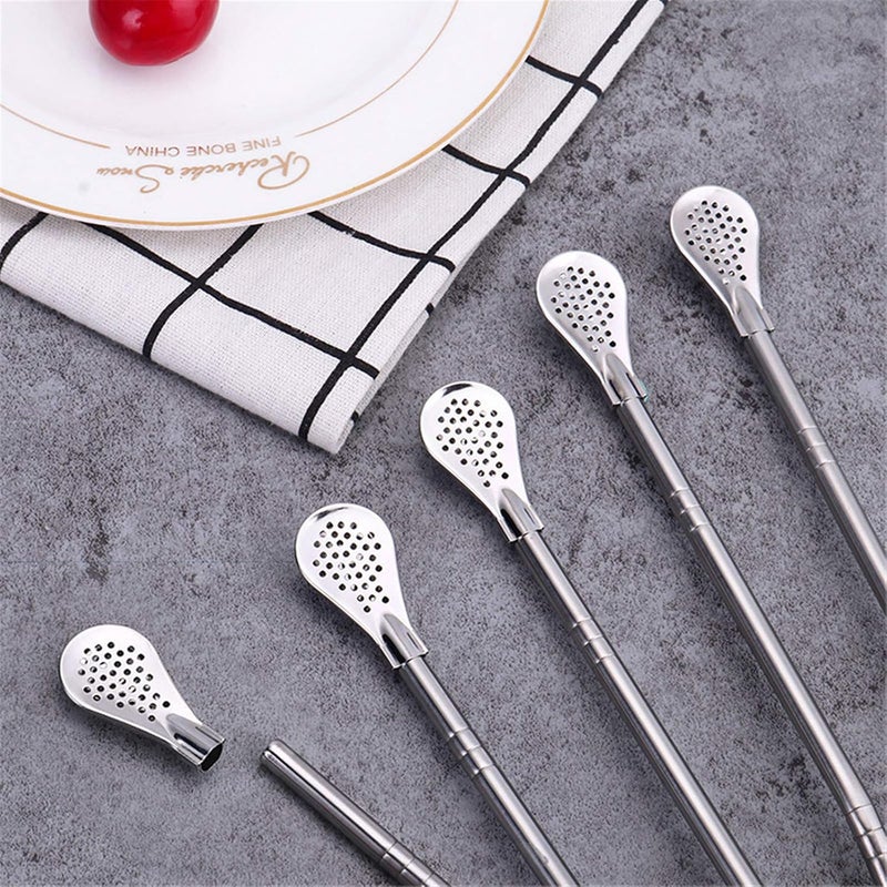 FRUTA Carefully selected solid material 6 PCS Stainless Steel Yerba Mate Tea Bombilla Straws with Filter Spoon and 2 PCS Cleaning Brushes, Removable Filtered Spoons Drinking Straw, 18.5CM/7.28inch Closed & open space compatible - Image 3