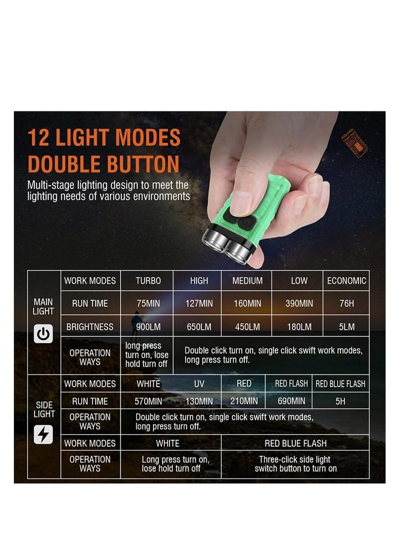 V3 مصغرة مصباح يدوي مصغرة قوية 900 عالية لومن مفتاح سلسلة مصباح يدوي ، سوبر مشرق جيب USB القابلة لإعادة الشحن التكتيكية الصمام مصباح يدوي ، مع ماء المغناطيسي ، ومناسبة للتخييم والمشي لمسافات طويلة - Image 5