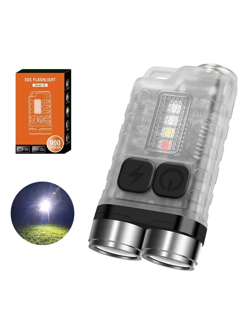 V3 مصغرة مصباح يدوي مصغرة قوية 900 عالية لومن مفتاح سلسلة مصباح يدوي ، سوبر مشرق جيب USB القابلة لإعادة الشحن التكتيكية الصمام مصباح يدوي ، مع ماء المغناطيسي ، ومناسبة للتخييم والمشي لمسافات طويلة - Image 1