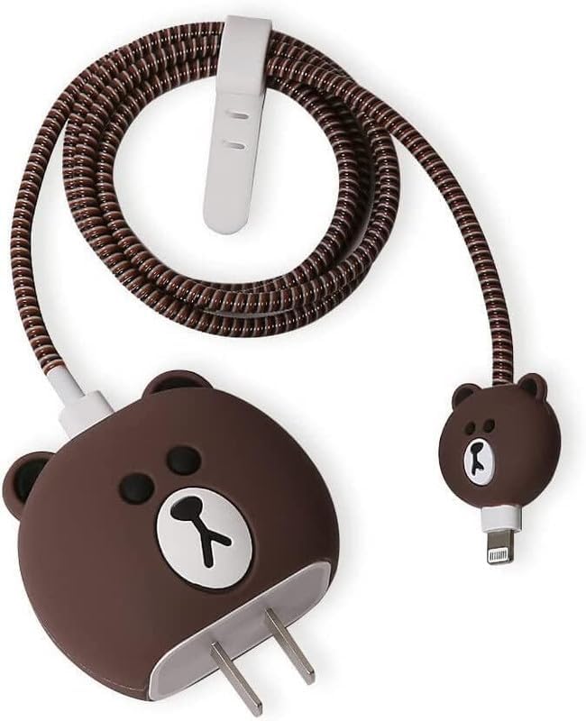 Cerlink Charger Cable Protectors for iPhone Chargers 18W 20W Type C, 3D Cute Protective Case Cover Cartoon Style Fully Charger & Adaptor Protection Set-1 (Bear) - Image 1