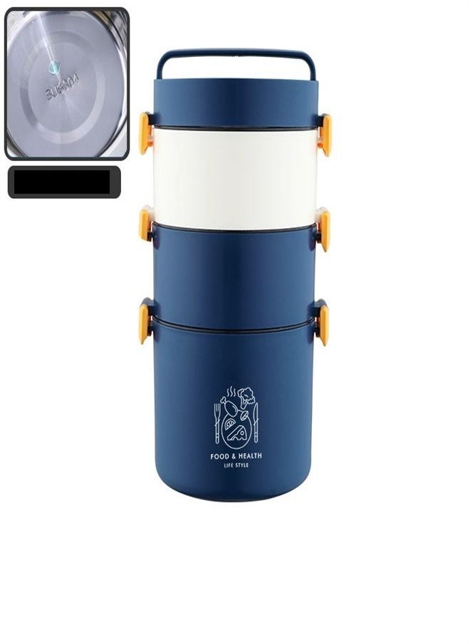 Loquat - Three Layer Round Handle 304 Stainless Steel Lunch Box Blue - Image 1