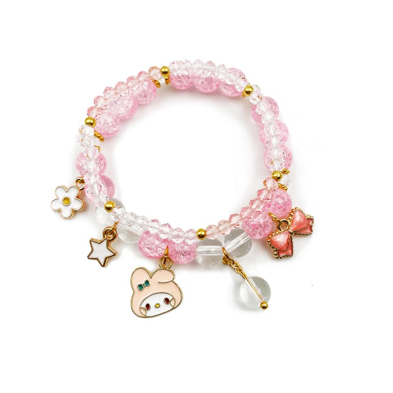 Cicod Kawaii Bracelets My Melody Bracelet Pink Cinnamoroll Crystal Beads Bracelet Set Cute Cartoon Elastic Beaded Pearl Pink Bracelets Jewelry Christmas Stocking Stuffers for Women Friendship Accessories(Pink2) - Image 1