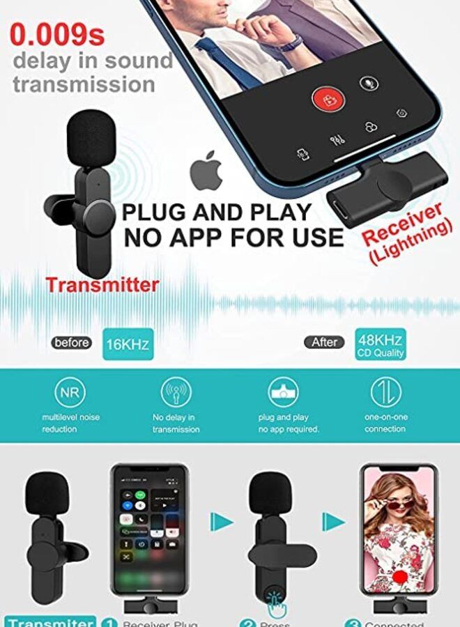 Phone Planet Wireless Lavalier Microphone Compatible for iPhone Mic for Recording TikTok YouTube Live Stream - Image 3