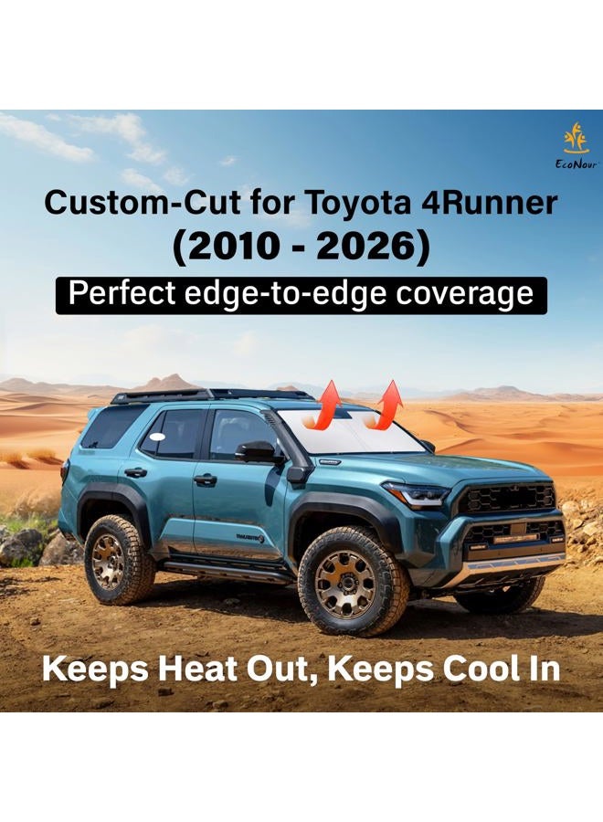 EcoNour حاجب الشمس لزجاج السيارة متوافق مع 4Runner | مادة بوليستر 210T لحاجب الشمس لزجاج السيارة | حماية من الأشعة فوق البنفسجية ووهج الشمس | يحافظ على برودة السيارة وراحتها، مصمم خصيصًا ليتناسب مع 4Runner - Image 2