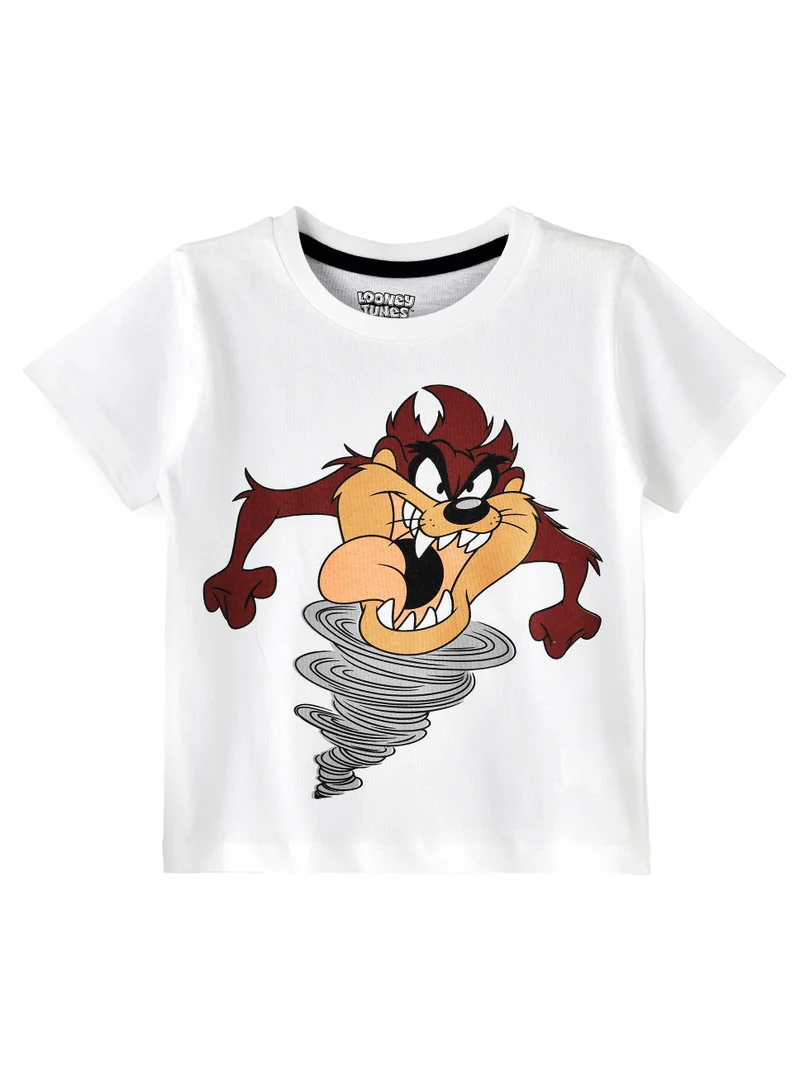 وارنر بروس Warner Brothers Looney Tunes Cotton White Half Sleeve Round Neck Printed T-shirt For Boys