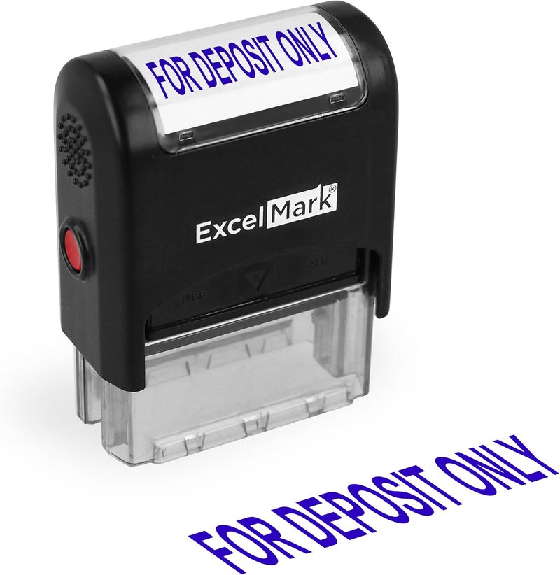 ExcelMark for Deposit ONLY - A1539 Self Inking Rubber Bank Stamp - Blue Ink - Image 1