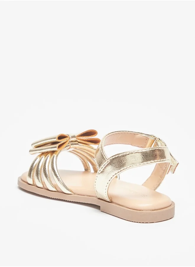 Flora Bella By Shoexpress Girl's Bow Accent Sandals with Hook and Loop Closure Ramadan Collection