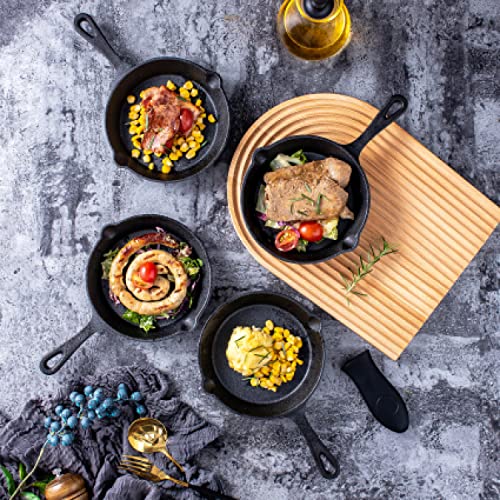 Bruntmor Cast Iron Frying Pan Set of 4-6x4 Inch Black Pre-Seasoned Skillets with Heat-Resistant Silicone - Mini Cast Iron Skillet Set for Stovetop, Oven, and Grill - Image 4