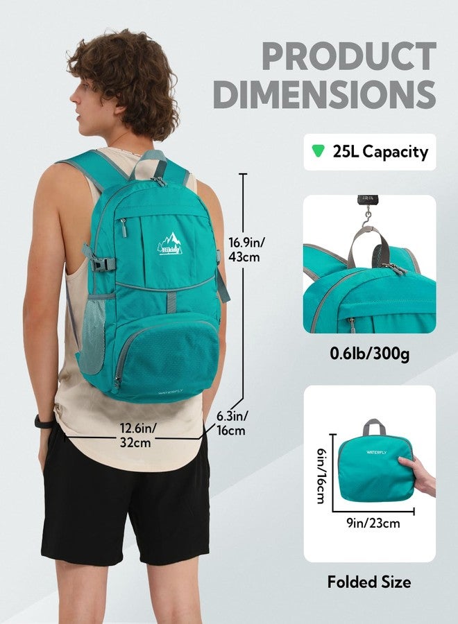 WATERFLY Hiking Foldable Daypack Backpack: 25L Ultra Lightweight Waterproof Day Pack for Woman Man - Small Compact Packable Folding Back Pack for Outdoor Sport Cycling Biking Travel Trip - Turquoise - Image 2