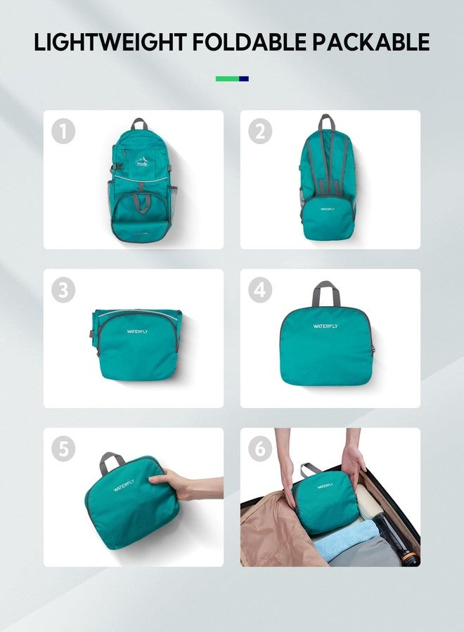 WATERFLY Hiking Foldable Daypack Backpack: 25L Ultra Lightweight Waterproof Day Pack for Woman Man - Small Compact Packable Folding Back Pack for Outdoor Sport Cycling Biking Travel Trip - Turquoise - Image 5