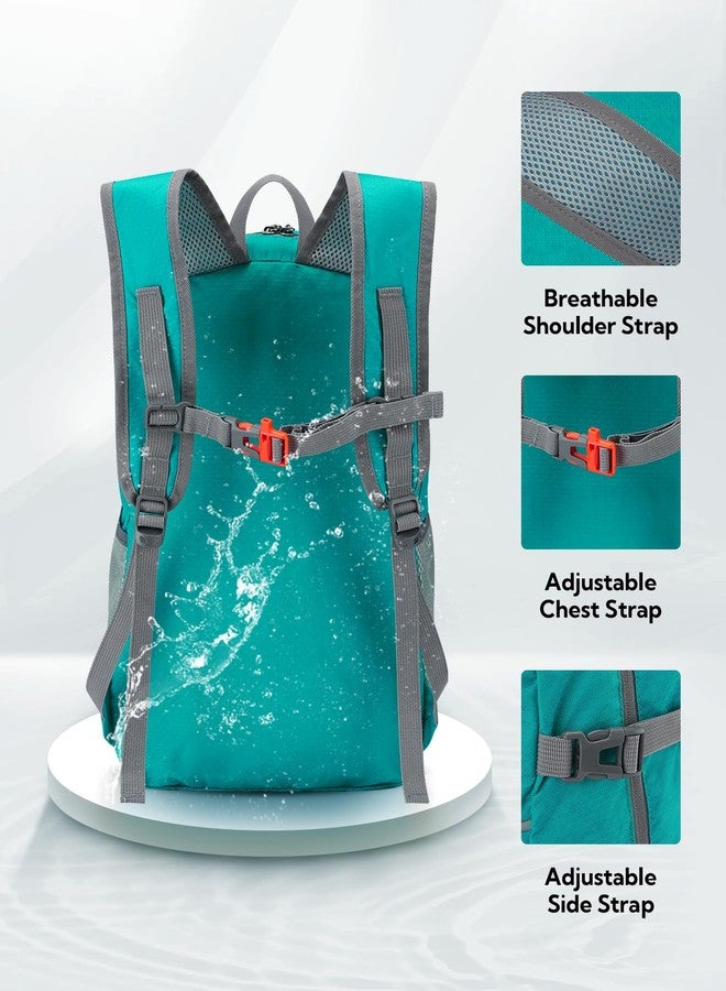 WATERFLY Hiking Foldable Daypack Backpack: 25L Ultra Lightweight Waterproof Day Pack for Woman Man - Small Compact Packable Folding Back Pack for Outdoor Sport Cycling Biking Travel Trip - Turquoise - Image 4
