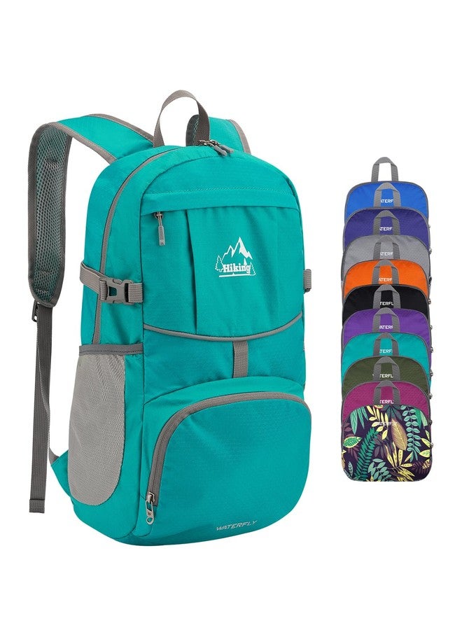 WATERFLY Hiking Foldable Daypack Backpack: 25L Ultra Lightweight Waterproof Day Pack for Woman Man - Small Compact Packable Folding Back Pack for Outdoor Sport Cycling Biking Travel Trip - Turquoise - Image 1