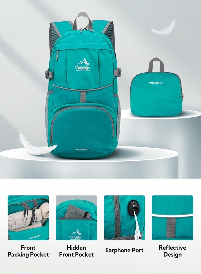 WATERFLY Hiking Foldable Daypack Backpack: 25L Ultra Lightweight Waterproof Day Pack for Woman Man - Small Compact Packable Folding Back Pack for Outdoor Sport Cycling Biking Travel Trip - Turquoise - Image 3