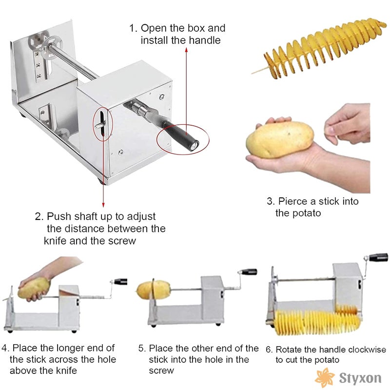 Styxon /Manual Stainless Steel Twisted Potato Slicer Spiral Vegetable Cutter French Fry |Size| 6 x 5.5 x 11.3 inches. - Image 4
