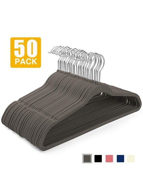 50 Pieces Of Household Clothing Hanging Flocking Non-Slip Hangers, Gray