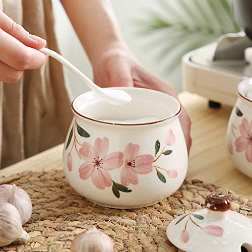 Mathew O Ceramic Japanese Hand Painted Flower Sugar Bowl Seasoning Jar with Lid Spoon - Image 3