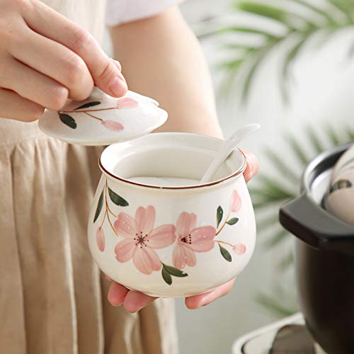 Mathew O Ceramic Japanese Hand Painted Flower Sugar Bowl Seasoning Jar with Lid Spoon - Image 5