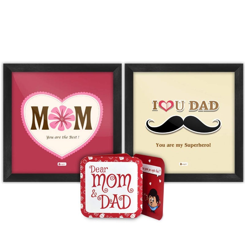 Indigifts Indigifts Mom Dad Birthday Gift Multi Poster Frame 6X6 Inches Set of 2 Parents Day Gift 25 Wedding for Mom Dad Unique Gifts for Mummy Papa - Image 1