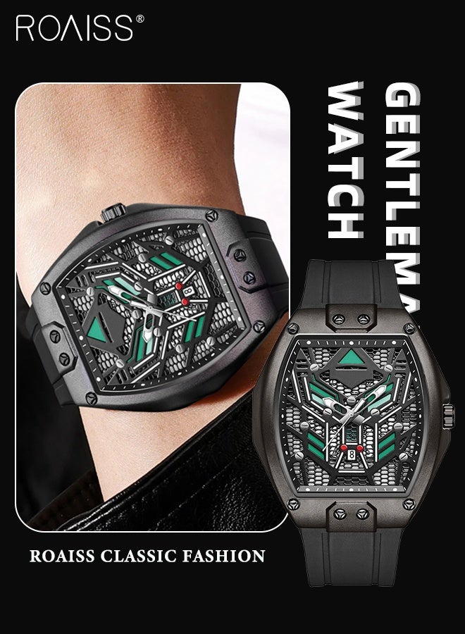 roaiss Men's Silicone Strap Quartz Watch, Analogue Display Tonneau Skeleton Mechanical Dial, Imitation Mechanical Watch Design, Luminous Waterproof Trendy Sports Wristwatch as Gift for Men - Image 1