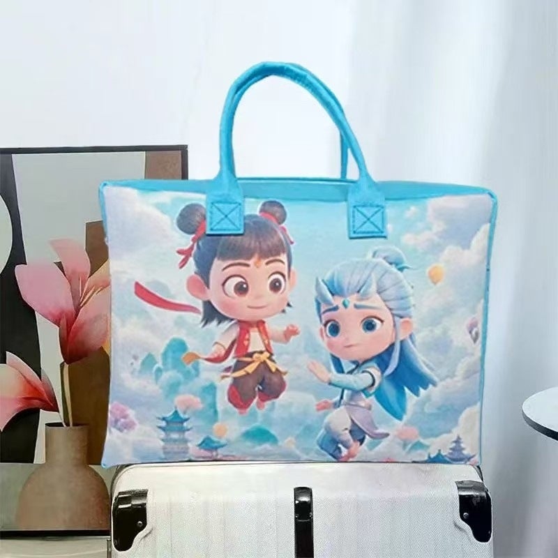 Felt Storage Cartoon Travel Bag Large Capacity Essential Storage Bag for Going Out Luggage Bag Trolley Case Can Be Used as a Suitcase Pagoda nezha