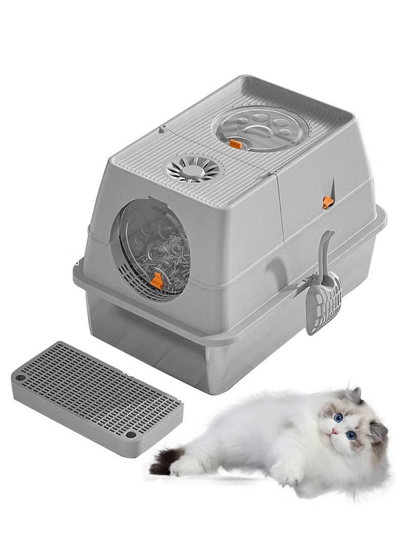 PET - Stainless Steel Litter Box with Lid Metal Cat Litter Box with Litter Scoop Extra Large Cat Box High Sides - Image 1