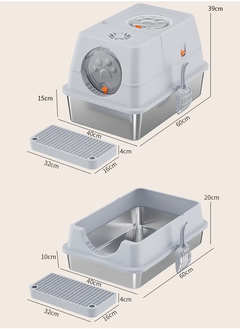 PET - Stainless Steel Litter Box with Lid Metal Cat Litter Box with Litter Scoop Extra Large Cat Box High Sides - Image 1