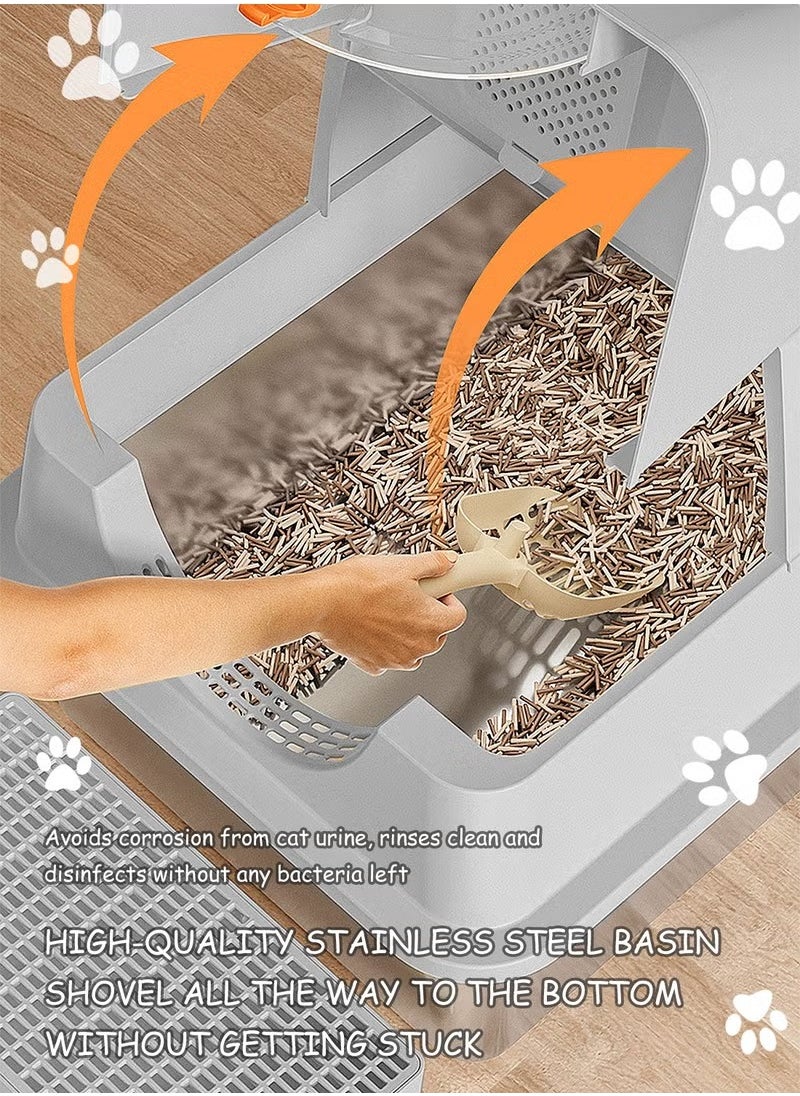 PET - Stainless Steel Litter Box with Lid Metal Cat Litter Box with Litter Scoop Extra Large Cat Box High Sides - Image 1