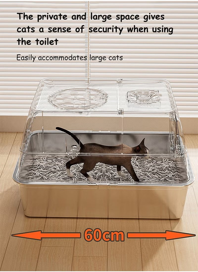 PET - Stainless Steel Litter Box with Lid Metal Cat Litter Box with Litter Scoop Extra Large Cat Box High Sides - Image 1