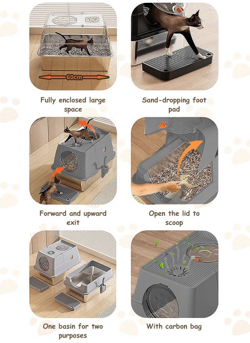 PET - Stainless Steel Litter Box with Lid Metal Cat Litter Box with Litter Scoop Extra Large Cat Box High Sides - Image 1