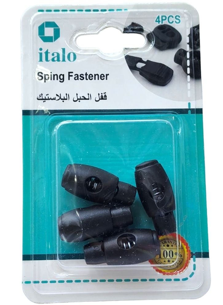 ITALO 4 Pieces Spring Cord Lock End Stopper Fastener Plastic Black Color 3 Centimeter - Image 4