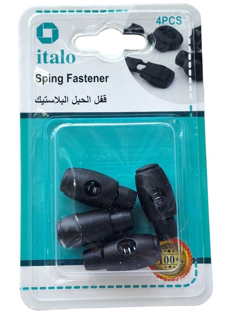 ITALO 4 Pieces Spring Cord Lock End Stopper Fastener Plastic Black Color 3 Centimeter - Image 1