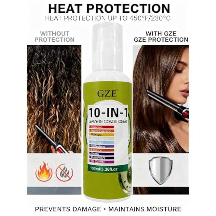 GZE 10 in 1 Leave In Conditioner - Heat Protection & Frizz Control with Silkening Essence - Lightweight Hair Moisturizer, Non-Greasy Formula, Stay Fragrant​ - Image 5